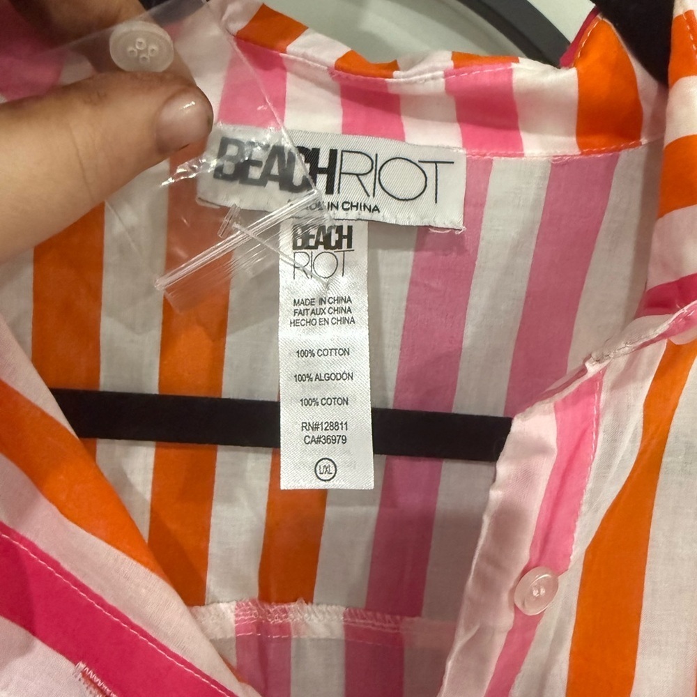 Beach Riot Pink and Orange Striped Button Down Shirt coverup large / XL - Picture 6 of 6